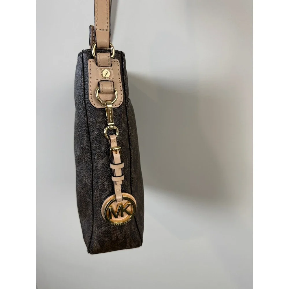 Michael Kors Crossbody Bag Women Medium Brown Signature Logo Gold Hardware